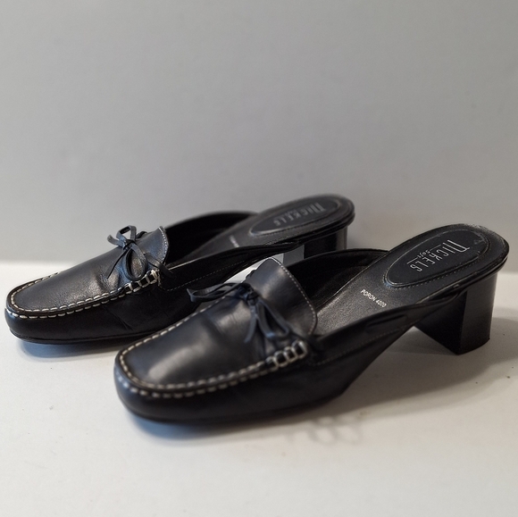 Nickles Soft Black Leather Hobson Preppy Academia Slip On Heeled Mules Size 9M - Picture 2 of 13
